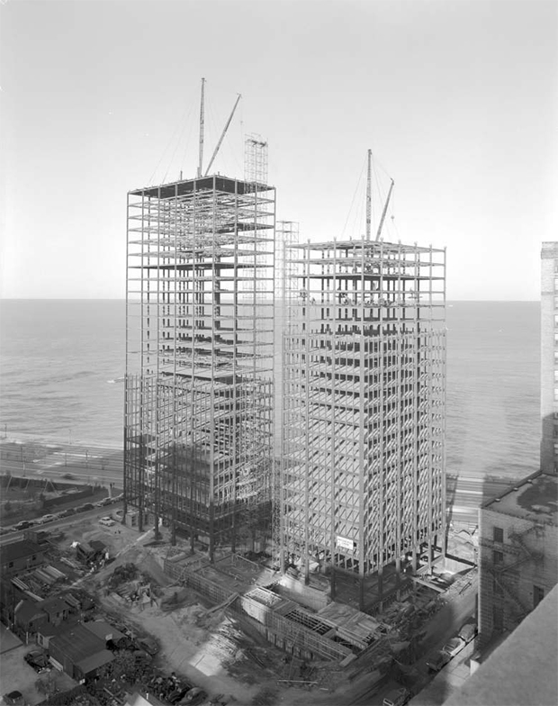 Lake Shore Drive apartments, mid-construction.