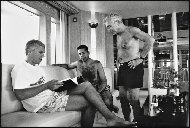 Larry Gagosian, Charles Saatchi and Leo Castelli in St. Barts, 1991