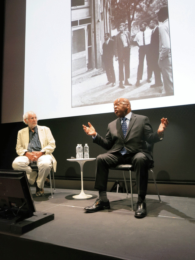 Danny Lyon and John Lewis at the Whitney in 2016. Image courtesy of the Whitney