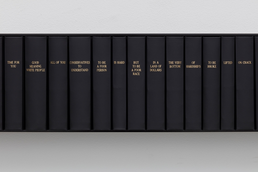 Like a Space on a Page (2017) by Theaster Gates; poetry written on to the spines of bound Jet Magazines. © Theaster Gates, Courtesy Regen Projects, Los Angeles