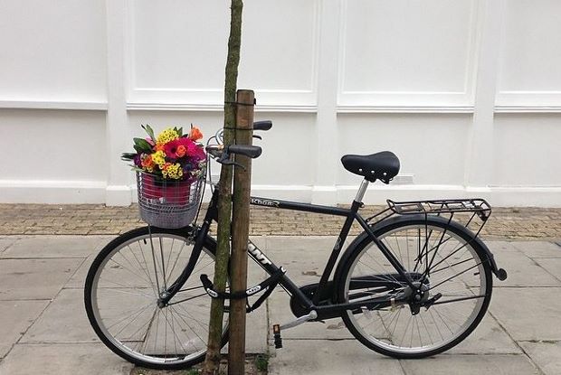 Ai Weiwei's floral bike protest outside the Lisson gallery in London. Image courtesy of the gallery's Instagram account