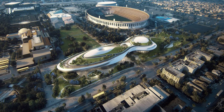 Los Angeles concept design renderings for the Lucas Museum of Narrative Art by MAD Architects. Image courtesy of Lucas Museum of Narrative Art.