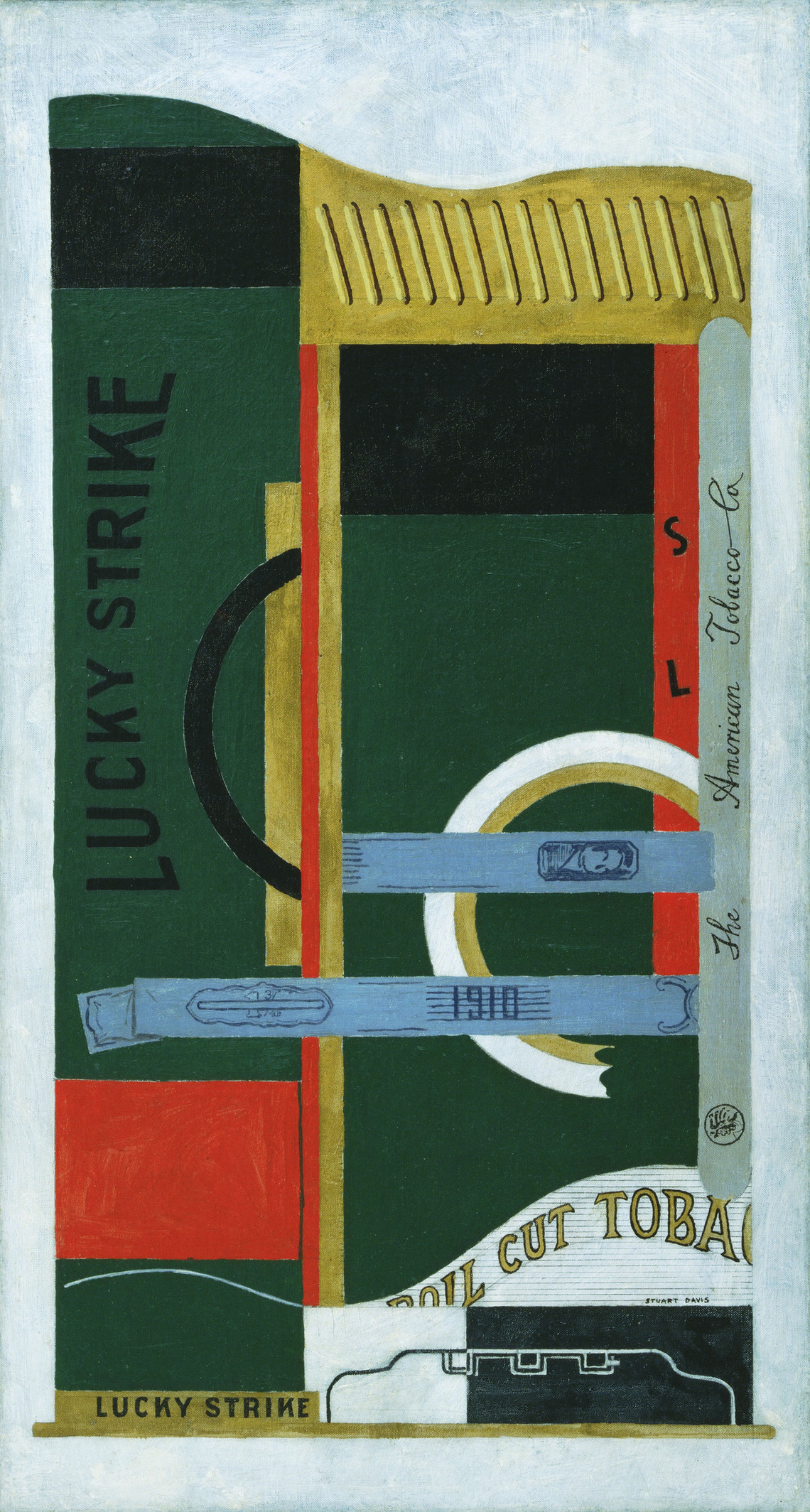 Lucky Strike (1921) by Stuart Davis. Oil on canvas, 33 1/4 × 18 in. (84.5 × 45.7 cm). The Museum of Modern Art, New York; gift of the American Tobacco Company, Inc., 1951. © Estate of Stuart Davis. Image courtesy of The Whitney