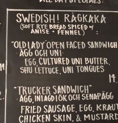 The menu board at Sqirl today.