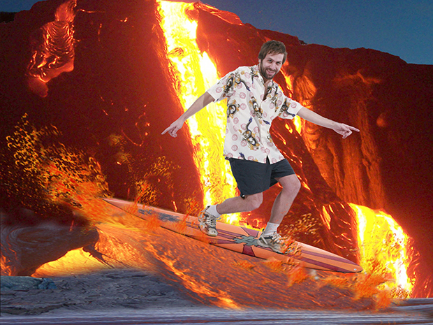 Extreme Tourism: Lava Surfing No. 1 (2011) by Thomas Mailaender, as reproduced in The Photography Book
