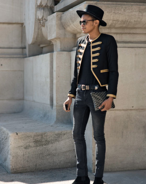 A man wearing a hussar-style jacket in Paris, 2015