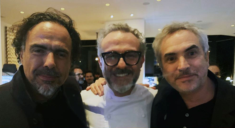 Alejandro González Iñárritu Massimo Bottura and Alfonso Cuarón. Image courtesy of Massimo's Instagram