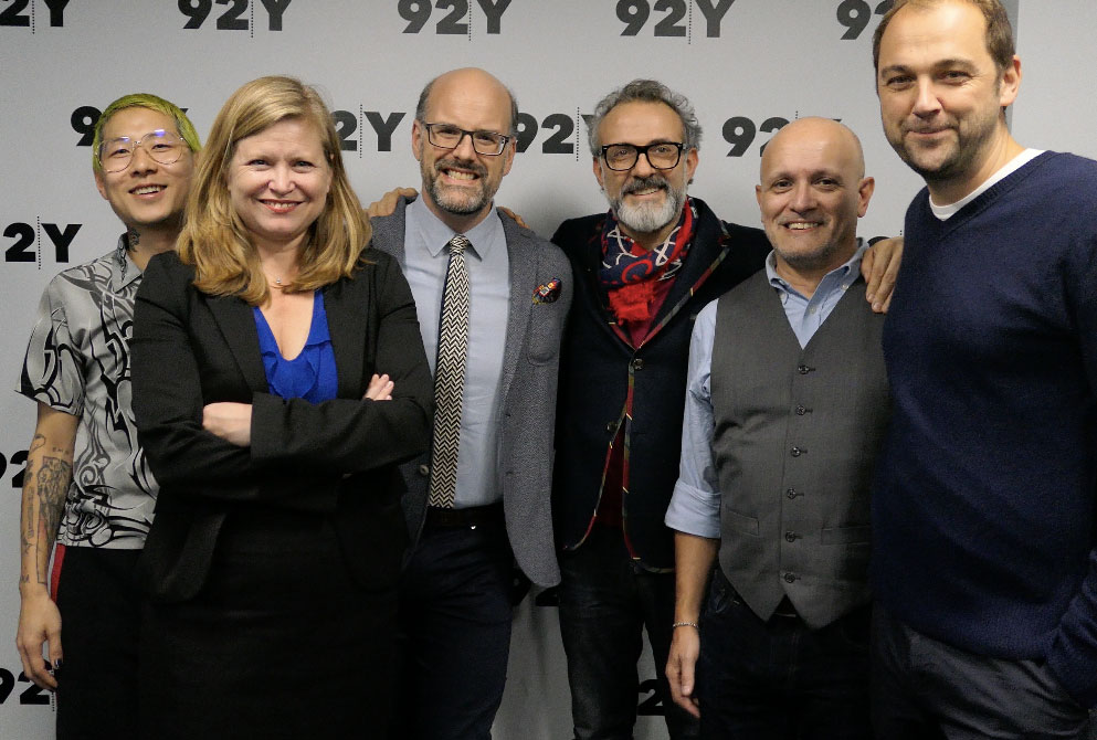 The panel at 92nd Y. From left: Danny Bowien, Kathryn Garcia, Mitchell Davis, Massimo Bottura, Fabio Parasecoli and Daniel Humm