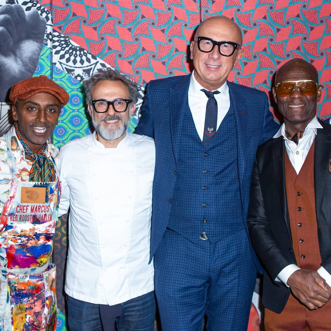 Marcus Samuelsson, Massimo Bottura, Gucci's Marco Bizzarri, and Dapper Dan. Image courtesy of Food for Soul's Instagram