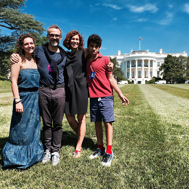 Massimo Bottura with his wife Lara and his children Alexa and Charlie, at the White House. Image courtesy of Bottura's Instagram
