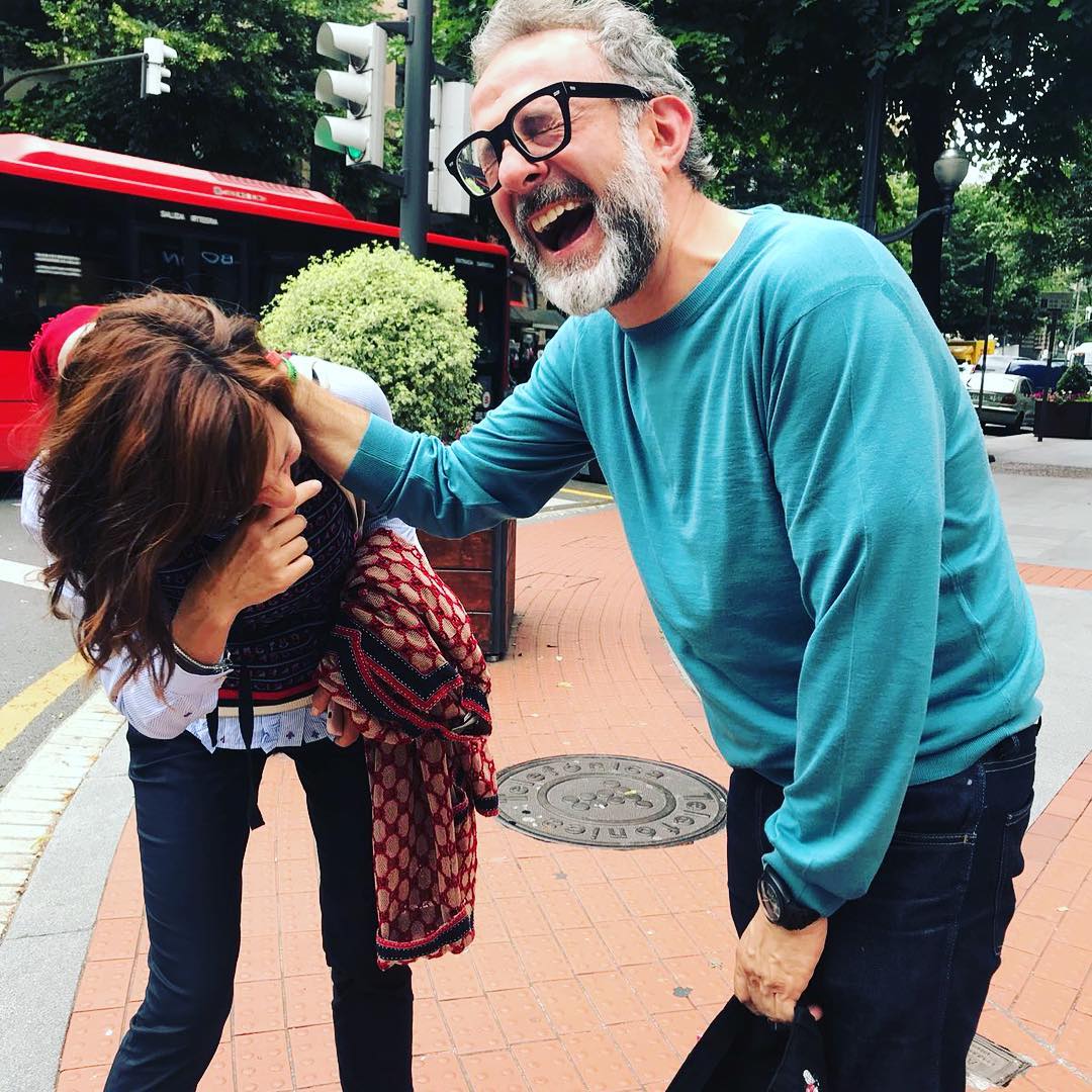 Massimo and his wife and business partner Lara Gilmore share a joke following their 50 Best Restaurants win in Spain. Image courtesy of Massimo's Instagram