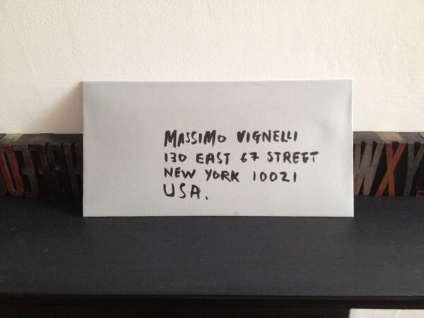 British designer Mark Ferguson's letter to Vignelli, courtesy of VeryOwnStudio's twitter feed