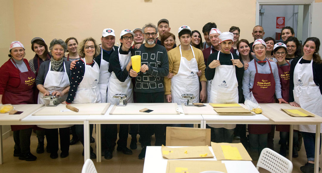 Massimo Bottura (centre) at Il Tortellante. Image courtesy of Aut Aut Modena