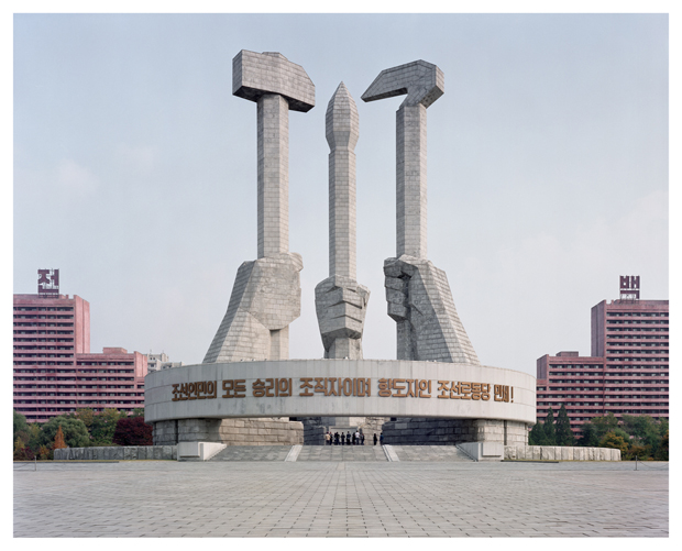 Monument to the Party Foundation. This monument was constructed in Pyongyang under Kim Jong Il's will to mark the 50th anniversary of the founding of the ruling Korean Workers Party. Photograph by Maxime Delvaux