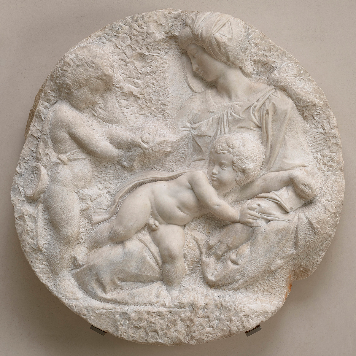 The Virgin and Child with the Infant Saint John the Baptist ('The Taddei Tondo') Michelangelo about 1504-1505 © Royal Academy of Arts, London; Photograph by Prudence Cuming Associates Limited