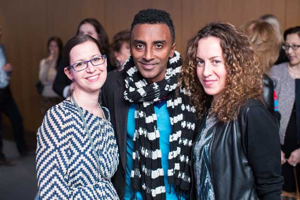 L-R Phaidon Commissioning Editor Emily Takoudes, Chef, restaurateur Marcus Samuelsson and photographer Melanie Dunea, photo by Scott Rudd