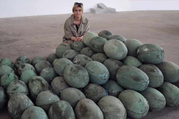 Erika Verzutti with her work Balls (2010)