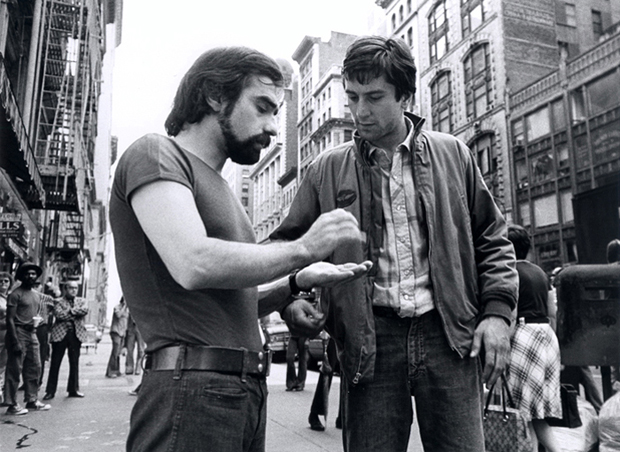 Martin Scorsese and Robert de Niro on the set of Taxi Driver (1976)