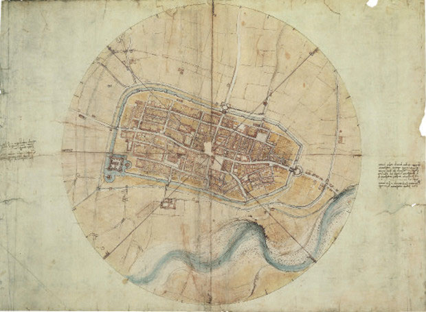 Plan of Imola 1502, by Leonardo da Vinci. As reproduced in Map