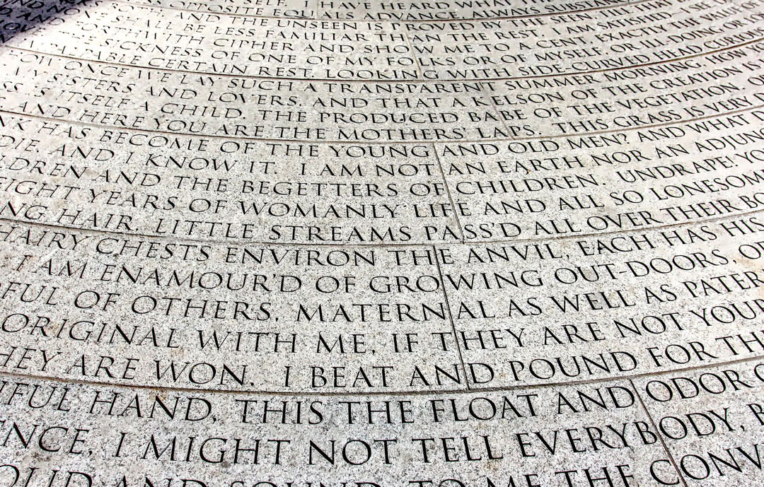 A close up of Walt Whitman's Song Of Myself as used in Jenny Holzer's AIDS Memorial - photo by John Moore, Circular Space Photography