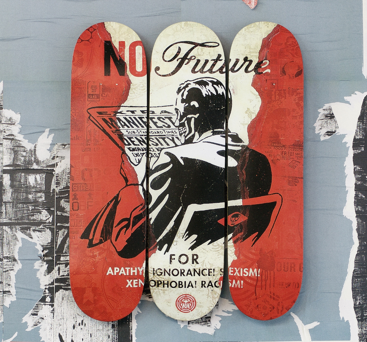 No Future decks by Shepard Fairey for The Skateroom