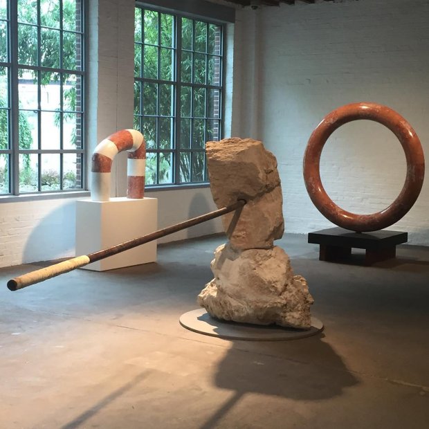 'and' (1996-99) (centre) by Janine Antoni, as installed at the Noguchi Museum, as part of Museum of Stones. Image courtesy of the museum's Instagram