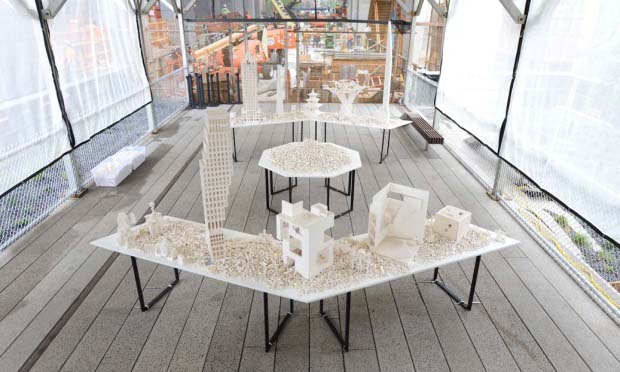 From left: Lego models from OMA, Steven Holl Architects, Selldorf Architects and Diller Scofidio + Renfro, at the High Line's Collectivity Project, New York
