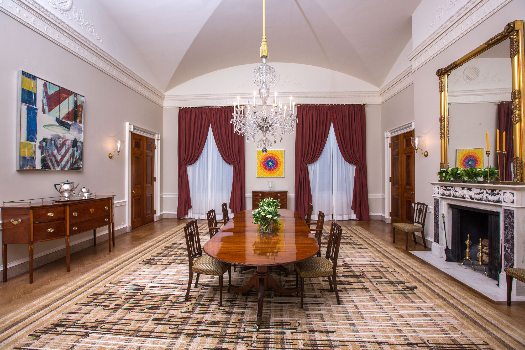 The Old Family Dining Room of the White House, Feb. 9, 2015. Official White House Photo by Amanda Lucidon. The rug in this image was inspired by Anni Albers' textiles.