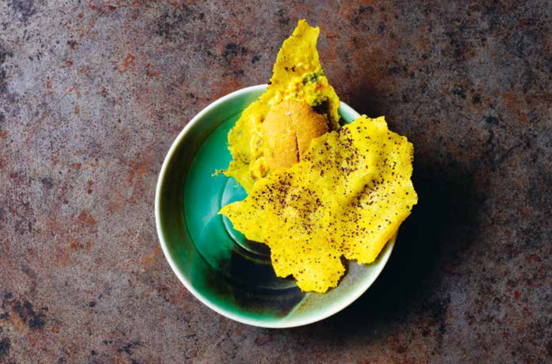 Sea urchin, cassava, Bajan pepper sauce and butter