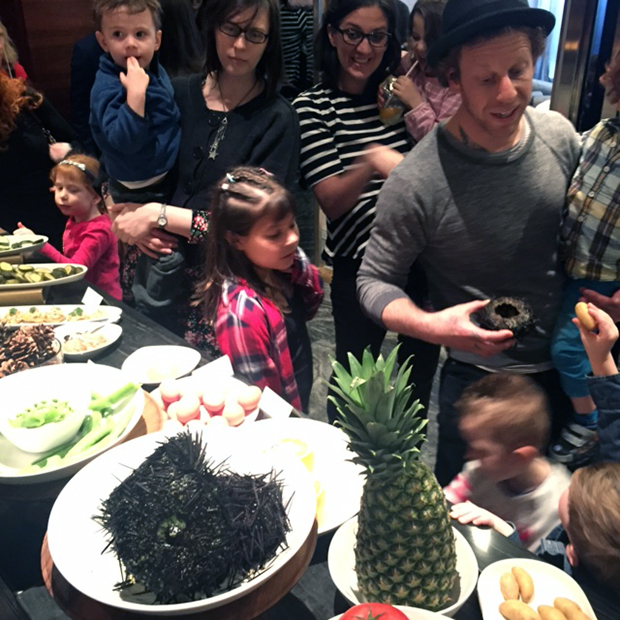 Author Joshua David Stein joins his young audience at the buffet