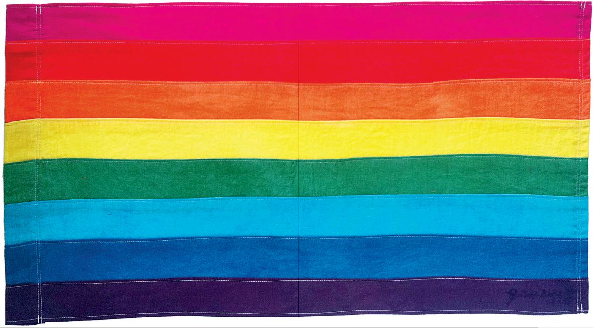 Gilbert Baker, original eight-stripe Gay Pride flag, 1978. As reproduced in California: Designing Freedom