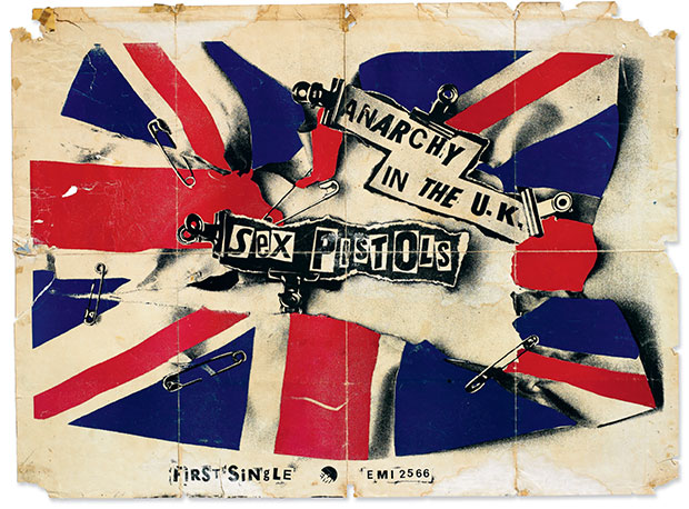 The promo poster for Anarchy In The UK by Sex Pistols - From Oh So Pretty Punk In Print 1976-80