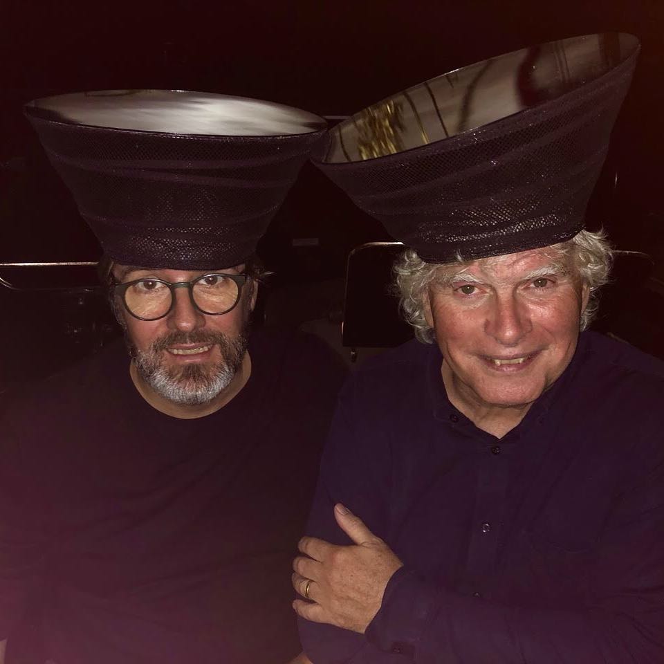 Olafur Eliasson and Simon Rattle trying out costumes for the new opera. Image courtesy of Olafur's Instagram