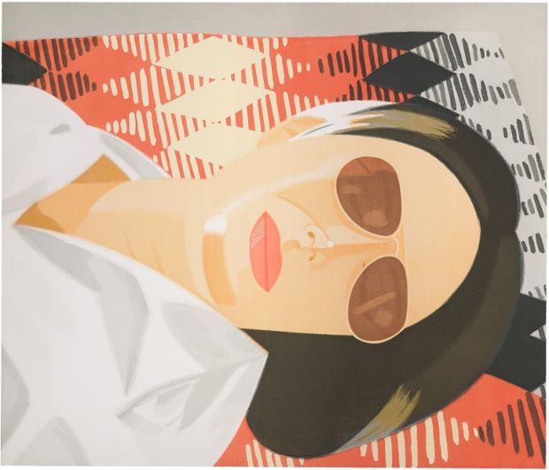 Reclining figure, Indian blanket (1987) by Alex Katz