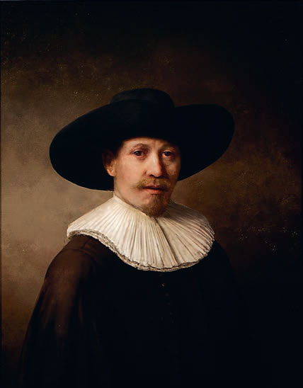 Rembrandt-style portrait created by The Next Rembrandt project, 2016, digital print; the painting was created using deep learning algorithms and facial recognition techniques, and comprises more than 148 million pixels, based on 168,263 painting fragments from Rembrandt’s complete body of work