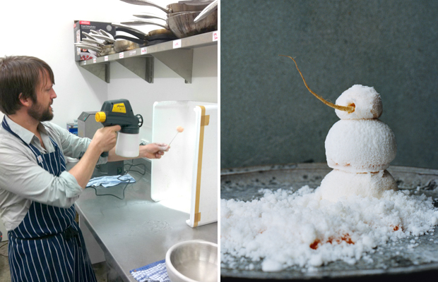 René Redzepi prepares 'The Snowman' - the most difficult dish on Noma's menu - on the set of Masterchef Australia 2011