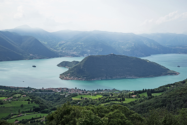 The lake, Monte Isola and the smaller island San Paolo. Photo by Wolfgang Volz