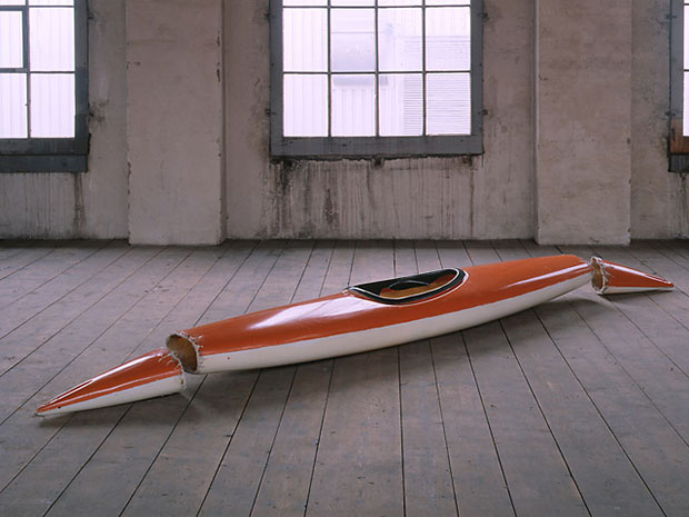 Roman Signer Kajak (Kayak), 1987 Photo (1999): Peter Hunkeler Courtesy the artist and Hauser & Wirth