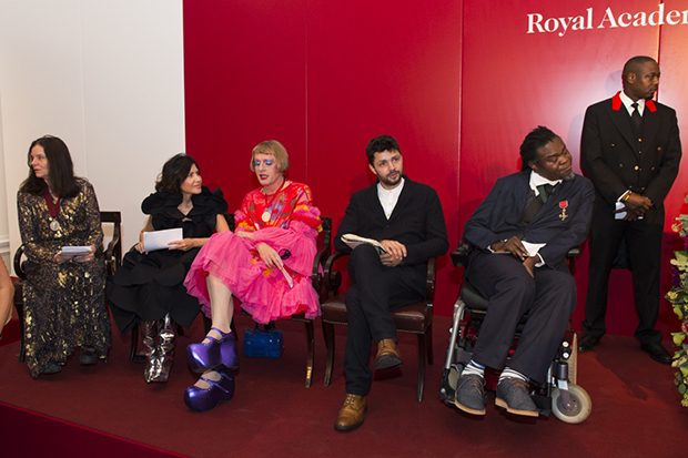 From left: Chantal Joffe; Farshid Moussavi; Grayson Perry; Conrad Shawcross; and Yinka Shonibare. Image courtesy of The Royal Academy