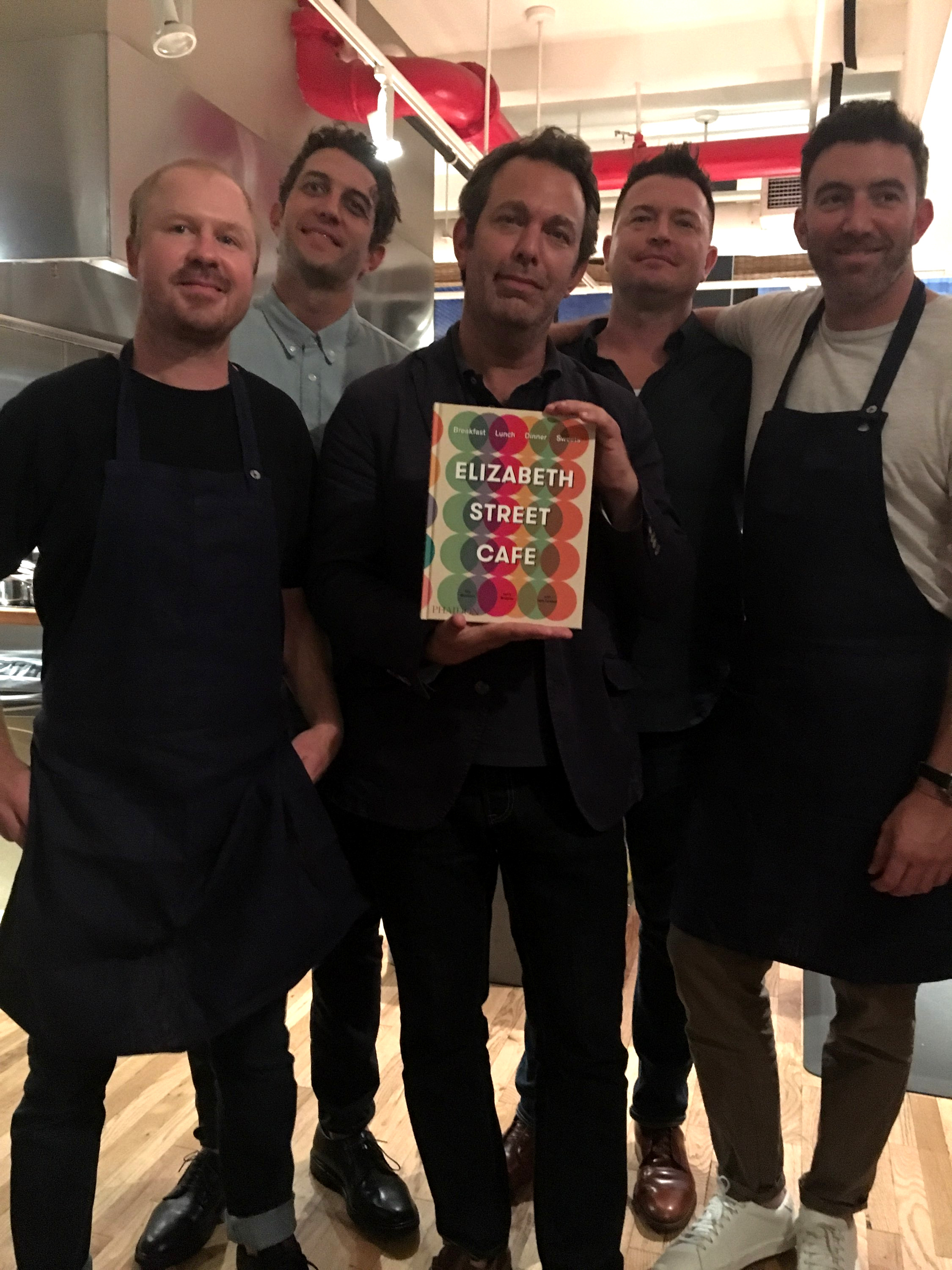 Elizabeth Street Cafe authors Tom Moorman (far left) and Larry McGuire (far right) with Saveur's Adam Sachs (centre)