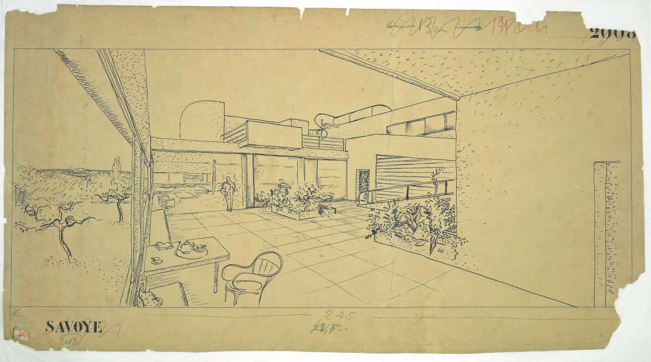 Perspective of the Villa Savoye roof garden, 1928, by Le Corbusier