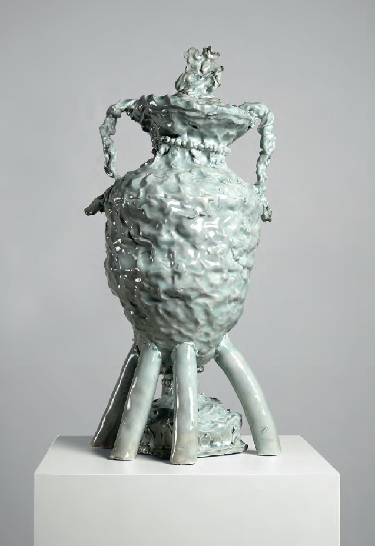 Jasperware vase and cover with Pegasus finial and with reliefs of Apollo and the Muses, made at the factory of Josiah Wedgwood,Etruria, Staffordshire, c.1790, 2016 Porcelain, celadon glaze - Jessica Harrison
