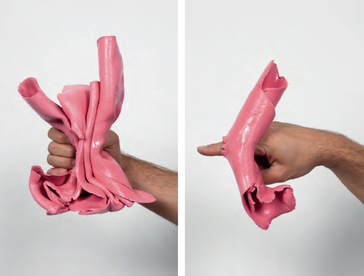 Untitled handheld sculpture I (pink), 2014 Ceramic, enamel – Marco Chiandetti and Untitled handheld sculpture II (pink), 2014 Ceramic, enamel – Marco Chiandetti