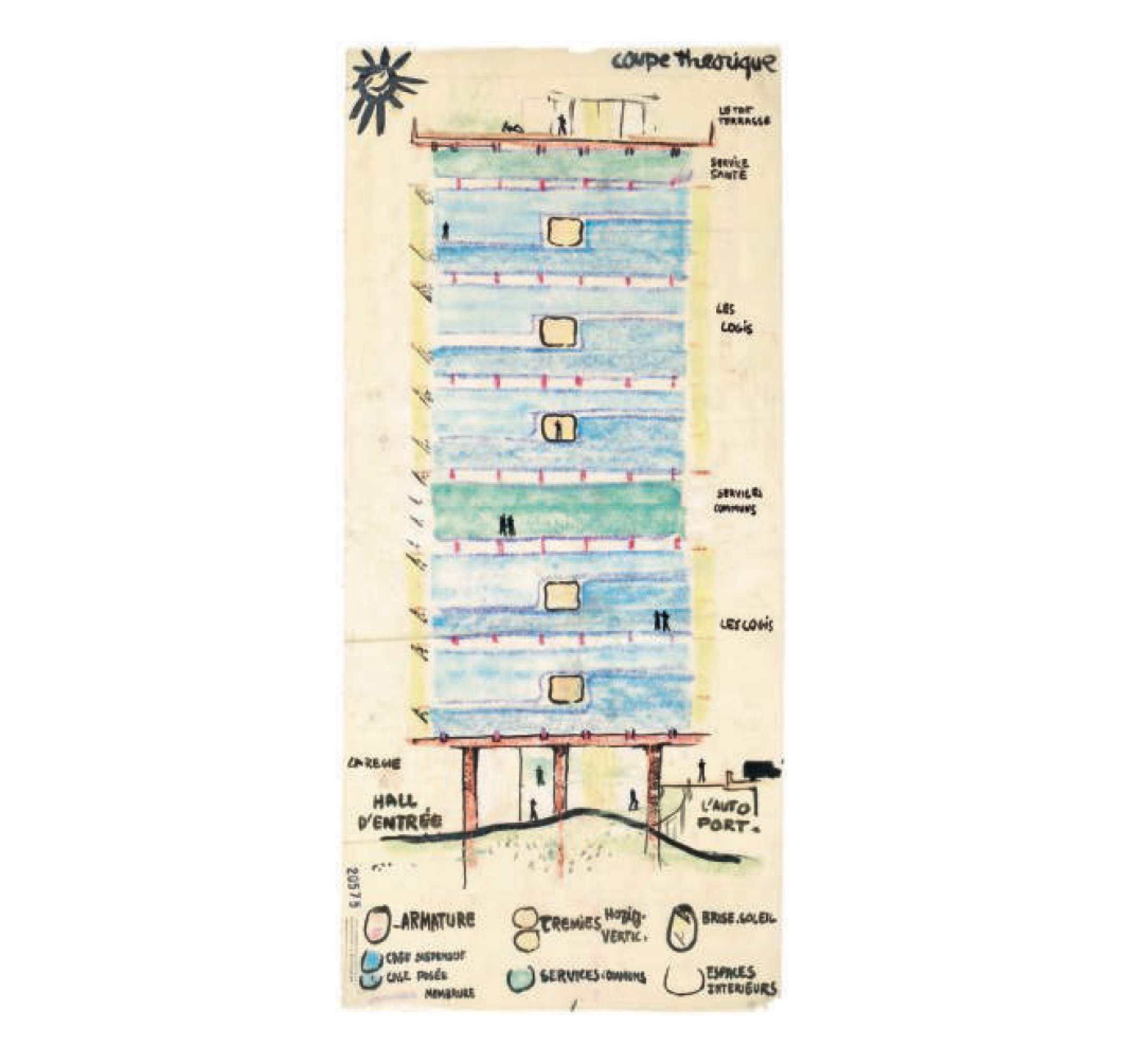 Le Corbusier - Unité d’Habitation, 1946 Ink and coloured pencil on paper