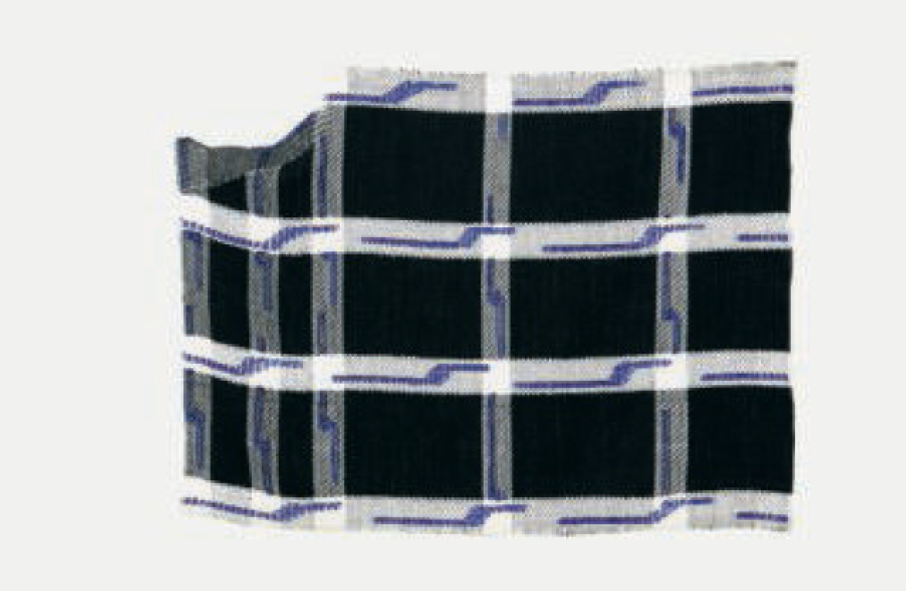 Materials - 2016 - Handwoven textile (hand-coloured black linen, black viscose, white chenille, white viscose, royal blue cotton and blue cotton)