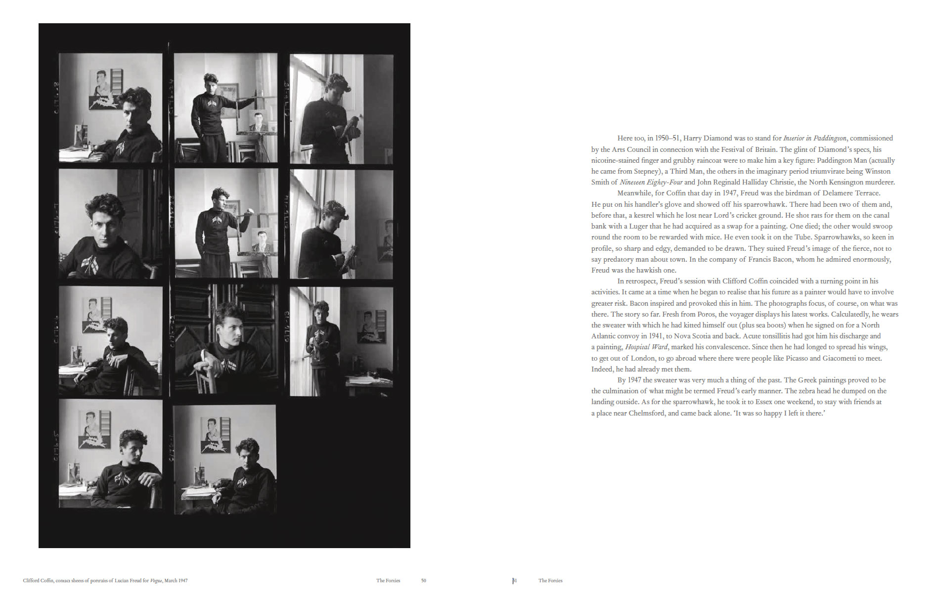 A spread from Lucian Freud: A Life, showing Clifford Coffin's photographs of Lucian Freud