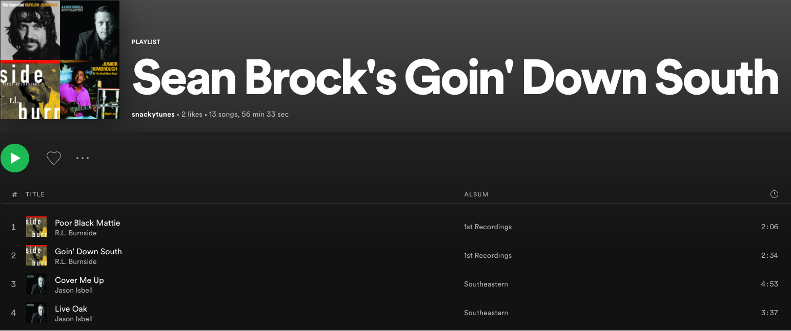 Sean Brock's Snacky Tunes playlist on Spotify