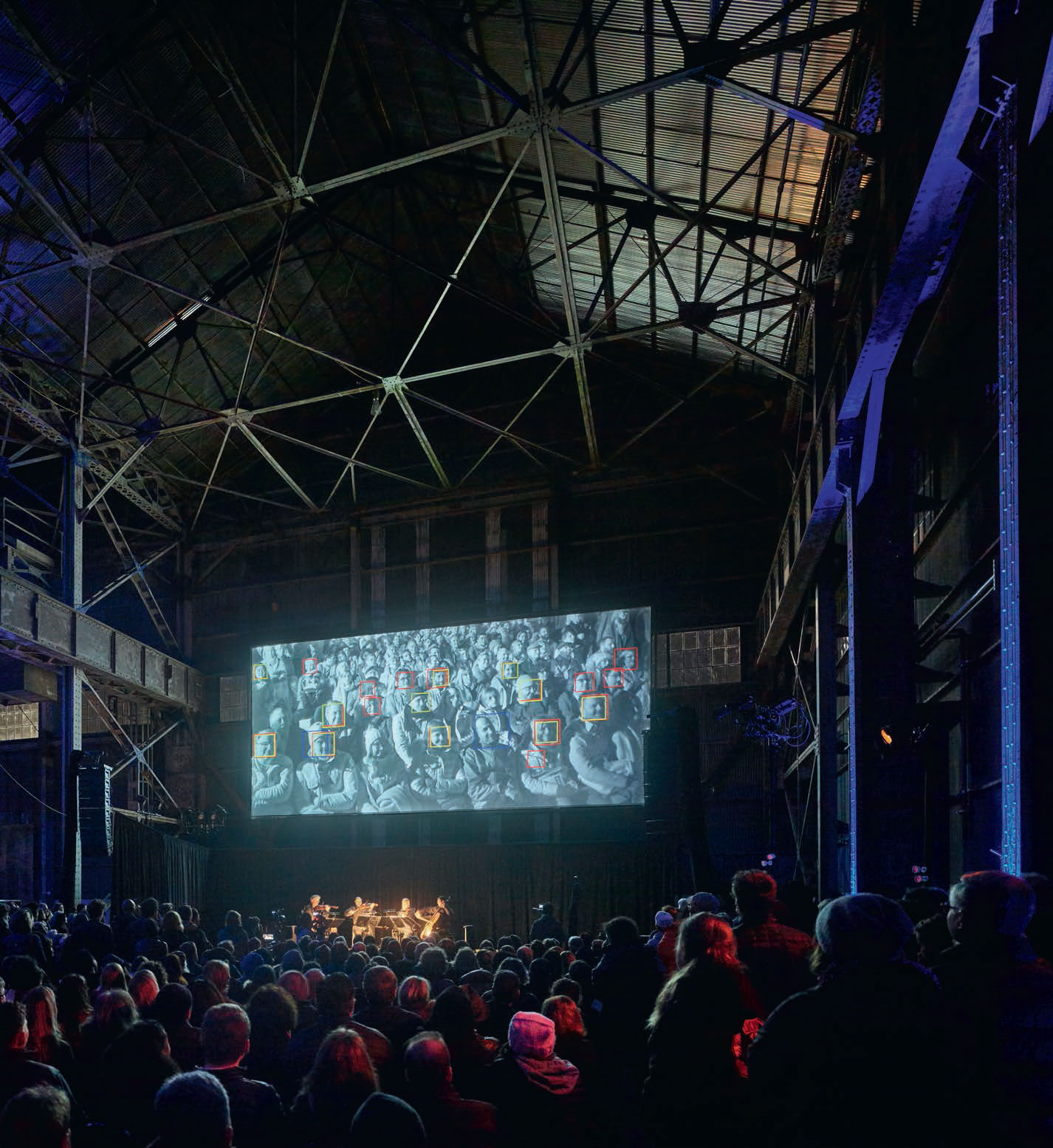 Sight Machine (2017) by Trevor Paglen. Performance at Pier 70, San Francisco, 14 January 2017