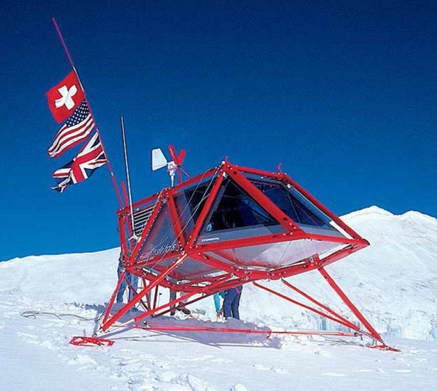 Ski Haus - Richard Horden Associates, Switzerland. Aluminium framing, glass, solar turbine