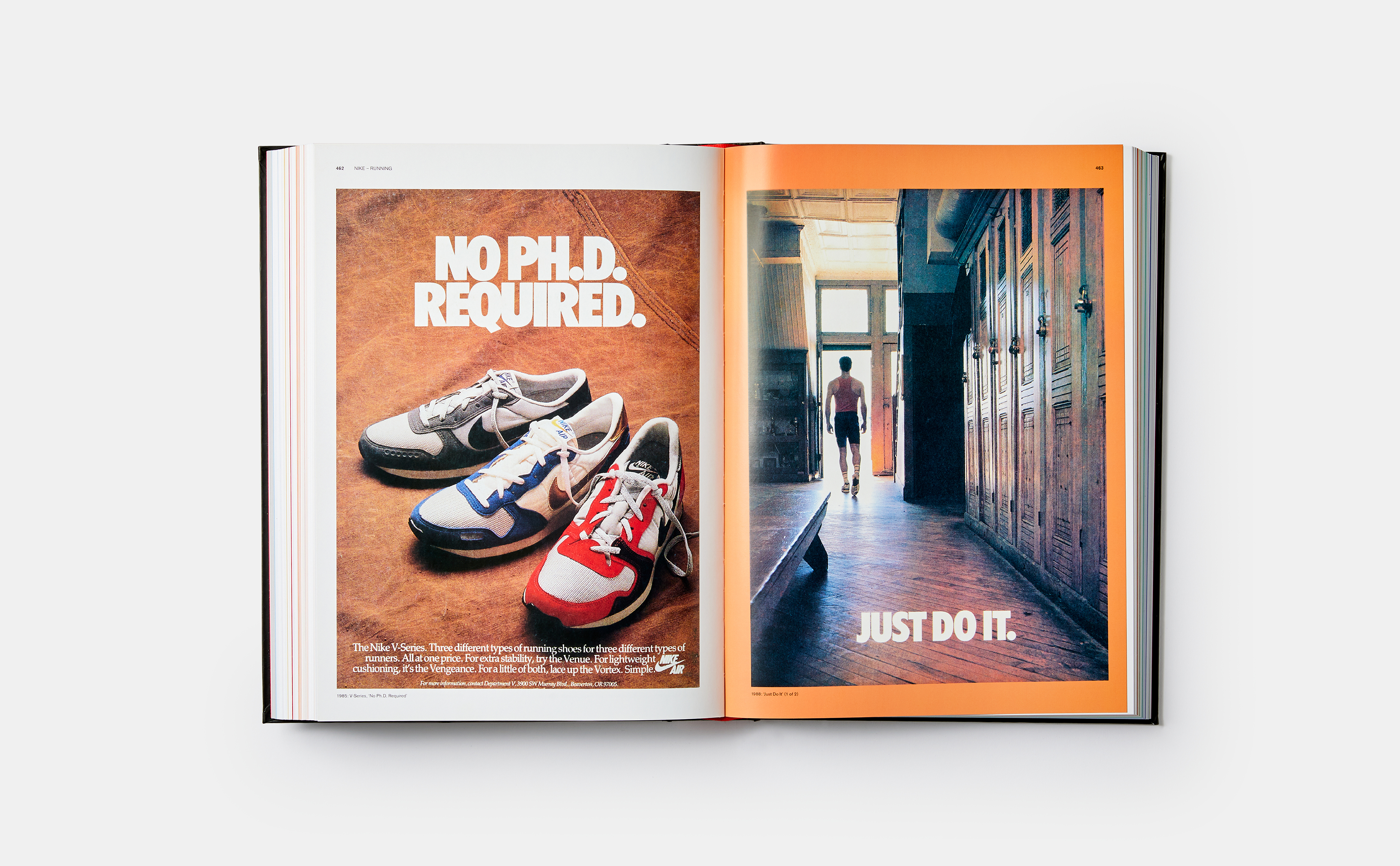 1985: V-Series, ‘No Ph.D. Required’ and 1988: ‘Just Do It’, both Nike advertisements, from Soled Out